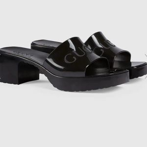 Authentic Black Gucci Rubber Slide Sandal